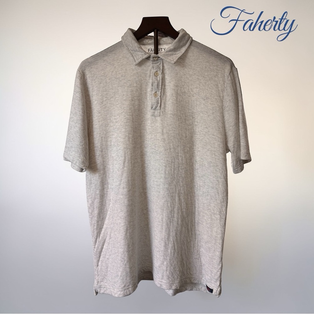 Faherty Cloud Cotton Polo Shirt Heather Grey Large Pima Cotton Modal Blend
